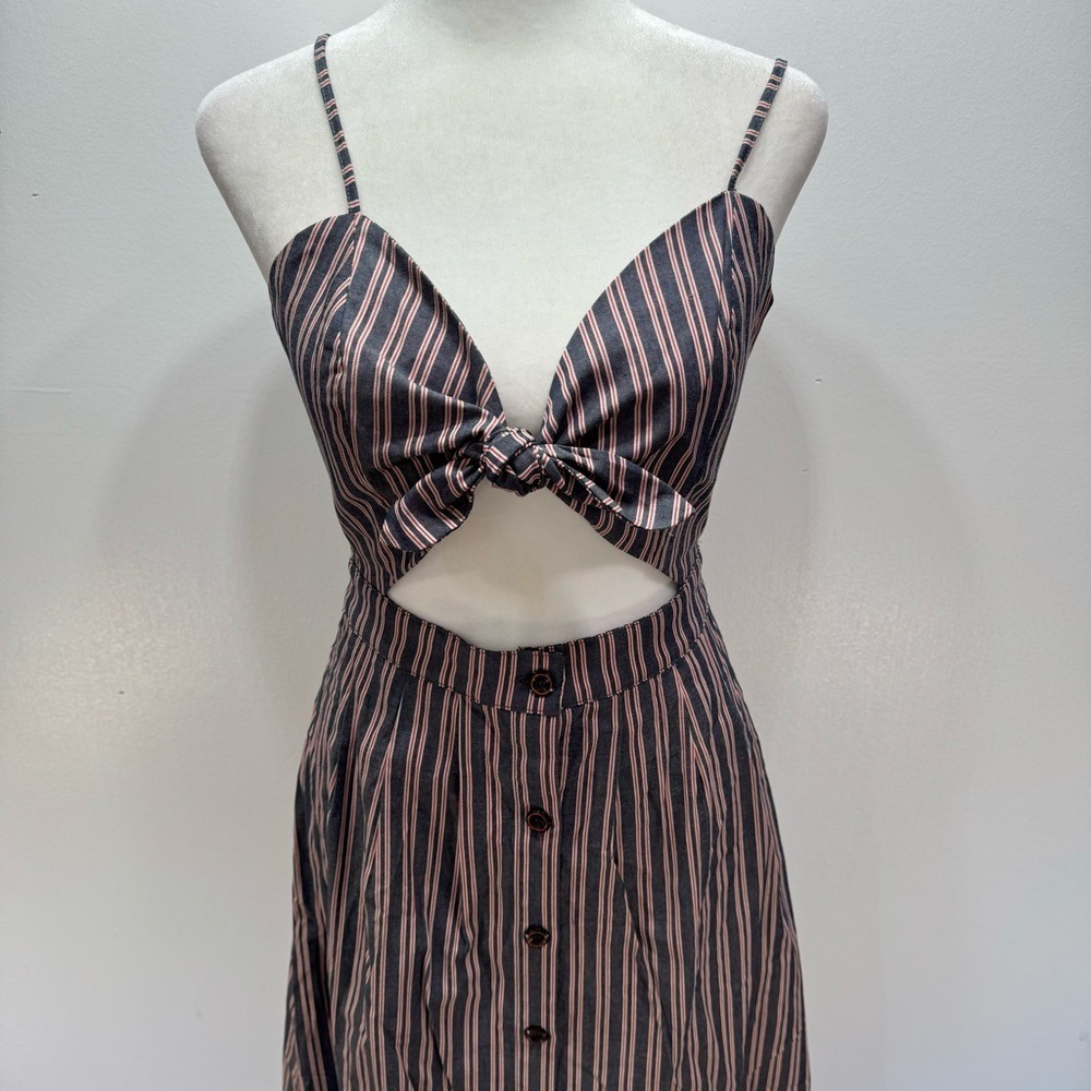 Navy Blue Striped Bare Midriff Coquette Girl Midi Dress by Mo Vint New York - Picture 3 of 11